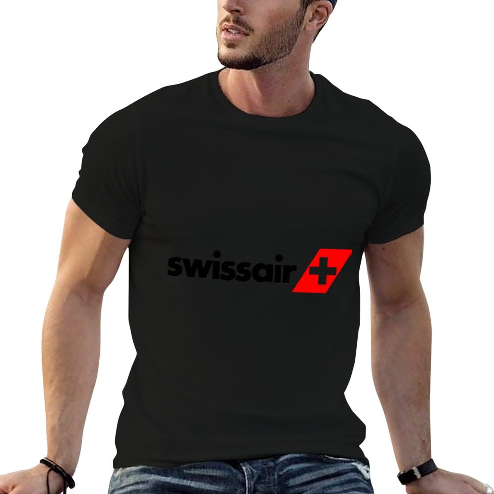 Anime Merchandise Logo - Camiseta masculina com logotipo swissair, camiseta